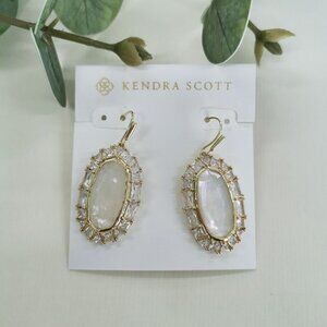 Kendra Scott Elle Gold Ivory Mother-of-Pearl Crystal Frame Drop Earrings